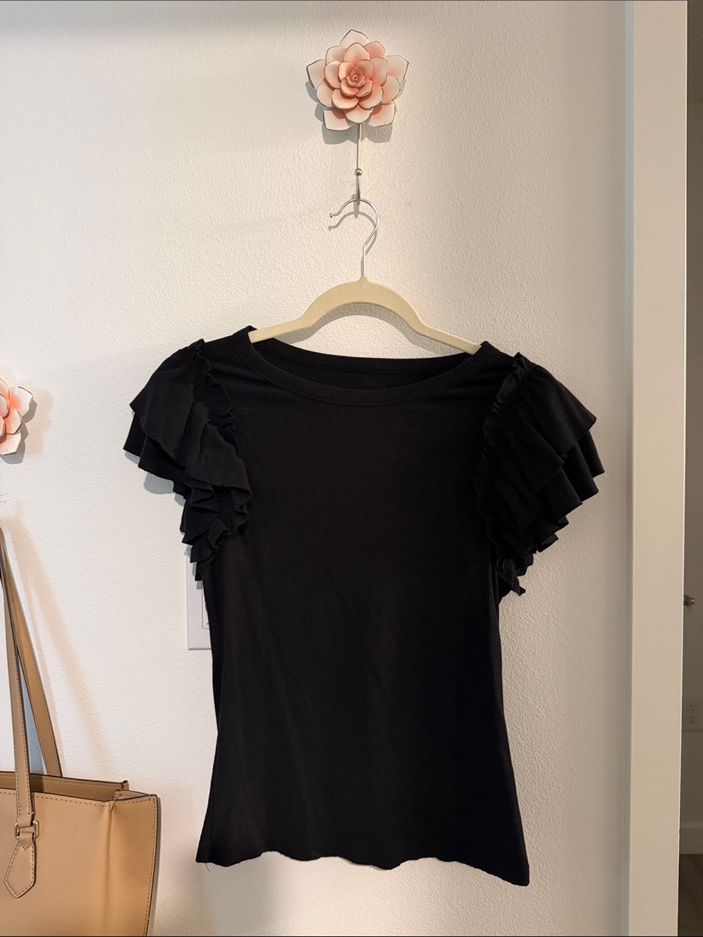 Amazon Black Short Sleeve Top with Layered Ruffle Sleeves